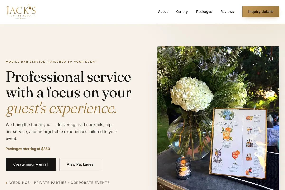 Live Jack's on the Rocks website, a real ALMONTE customer