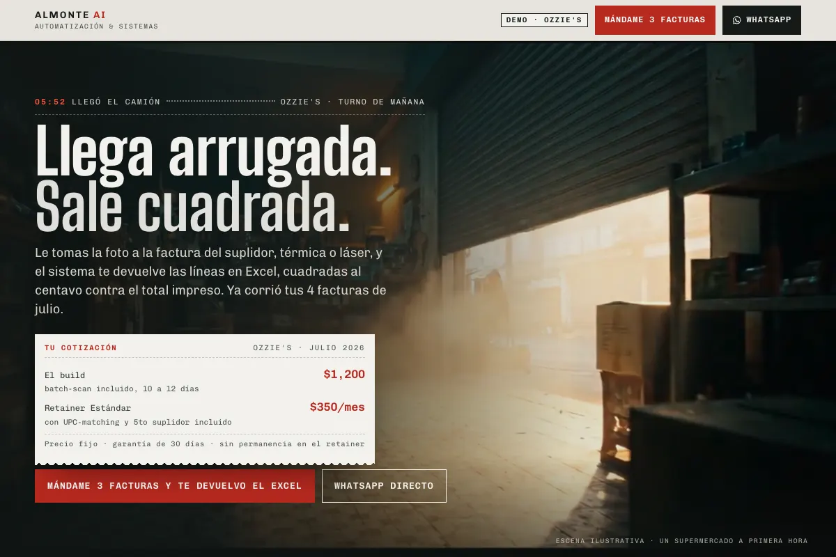 Ozzie's Turno de mañana invoice-to-Excel demo