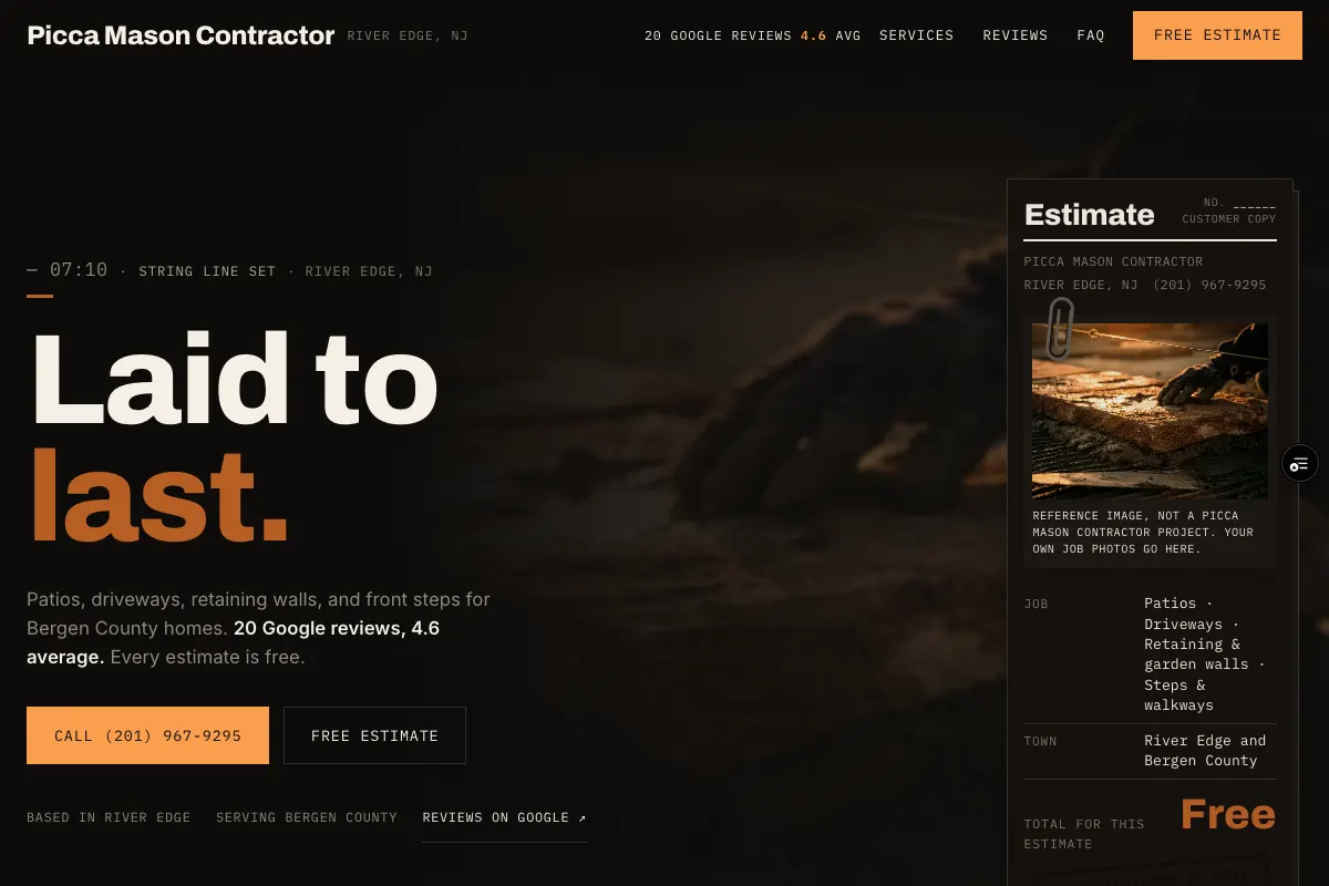 Picca Mason Contractor demo home page