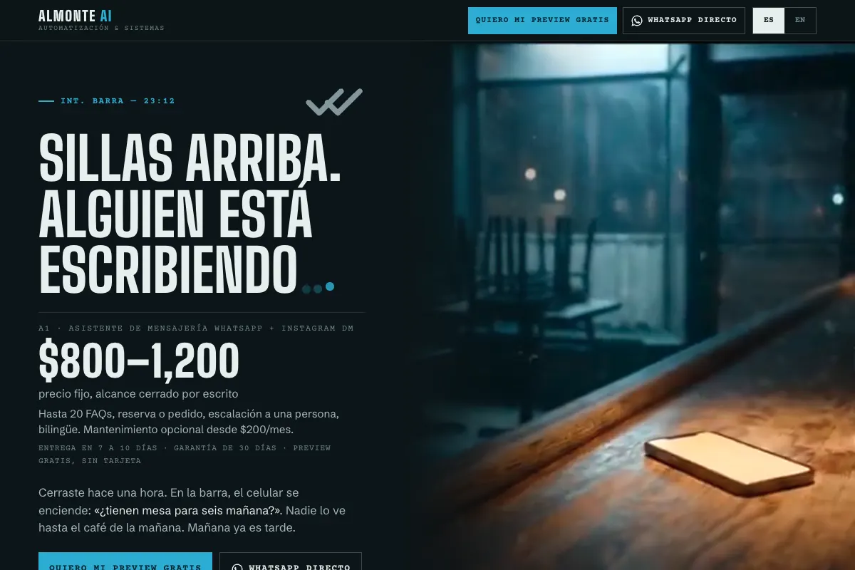 Sillas arriba WhatsApp and Instagram assistant demo